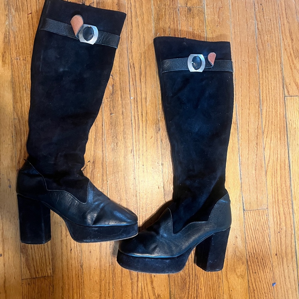 Black VEDETTES VINTAGE 70s Knee-High Platform Boots size 5